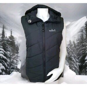 Jack Wolfskin Puffer Vest Womens L Black Hooded Sleeveless Jacket Microguard